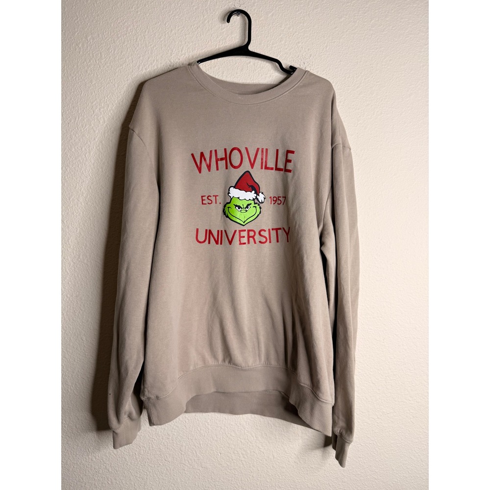 HM The Grinch Whoville University Crewneck Sweatshirt Beige Streetwear Indie XL